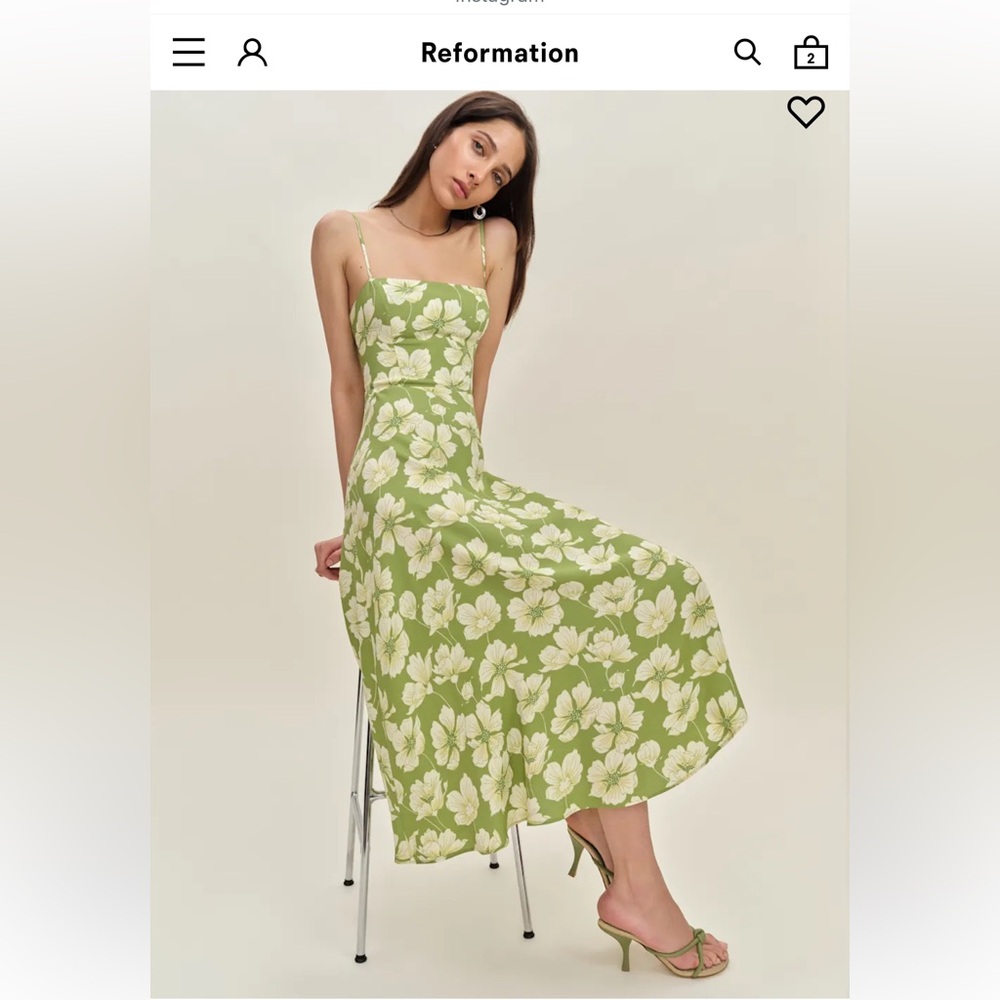 Reformation Monette NWT Green Floral Midi Dress Lovebird Size 8 - Picture 6 of 15